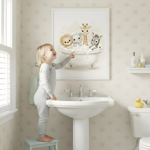 Poster Œuvre d'art pour salle de bain pour enfants Safari