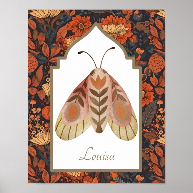 Poster OEuvre de bois Moth Terme fleurie (Devant)