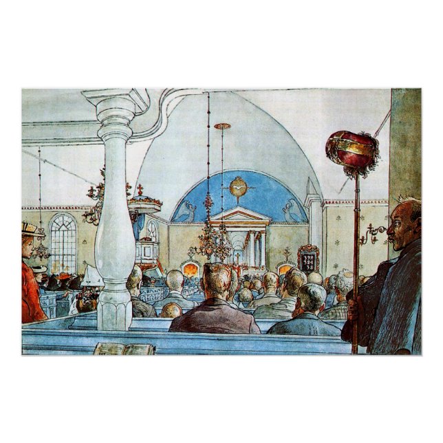 Poster Oeuvre de Carl Larsson, À l'église (Devant)