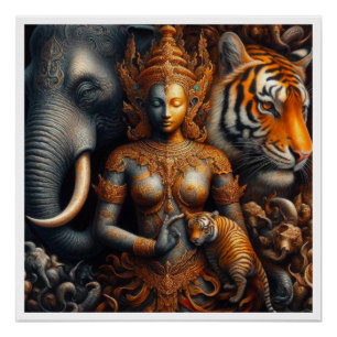 Poster oeuvre d'esprit éléphant tigre