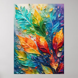 Poster OEuvre murale Abstraite, couleurs vives Feuilles