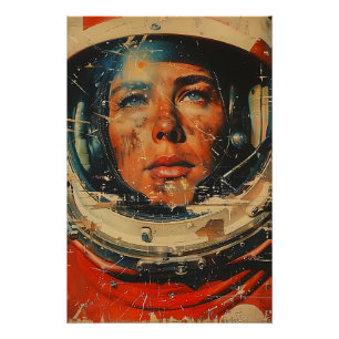 Poster OEuvre murale d'astronautes rétro cosmique