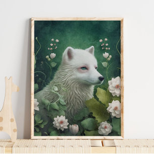 Poster Œuvre murale renard arctique mystique   Bois encha