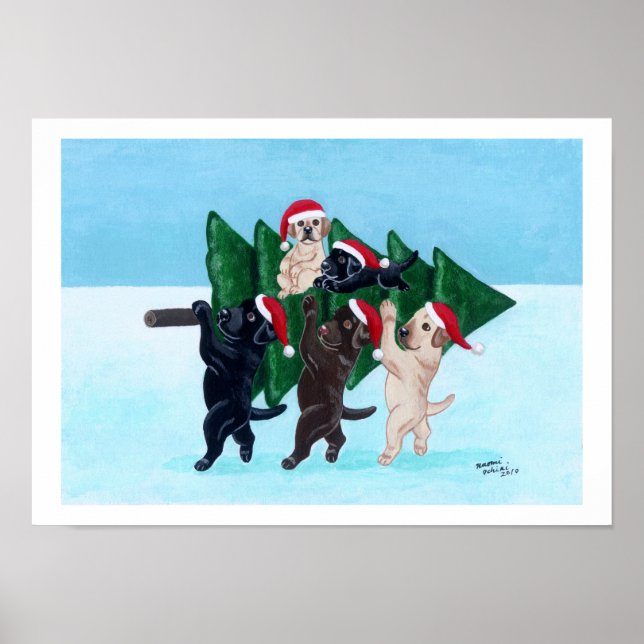 Poster Oeuvres d'arbre de Noël dans le champ de neige (Devant)