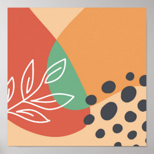 Poster Oeuvres d'art boho, ligne florale formes colorées