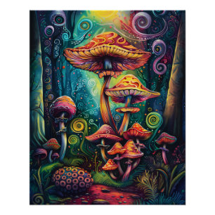 Poster Oeuvres d'art colorées et amusantes des champignon
