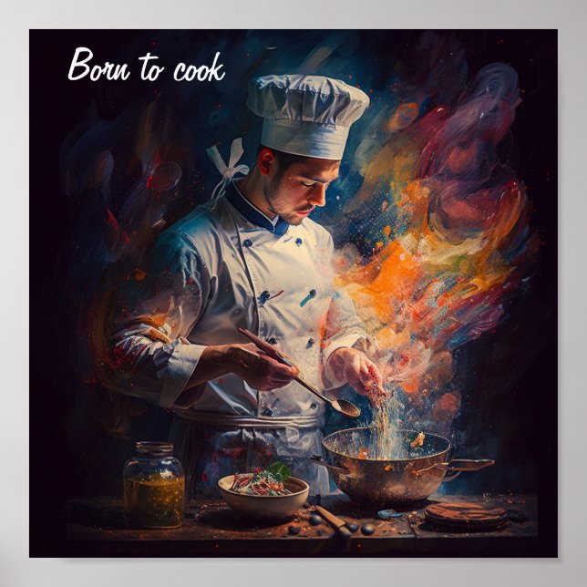 Poster of a chef cooking - in the style of an oil  (Front)
