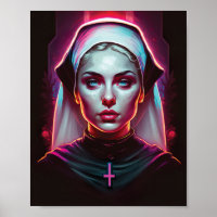 Poster of a Creepy Nun - Cyberpunk