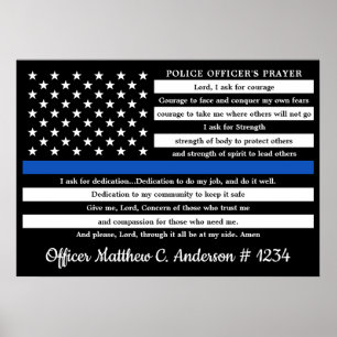 Poster Officier de police Prière Cadeau Mince Ligne bleue