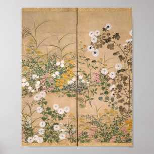 Poster Ogata Korin Flower Plantes en automne