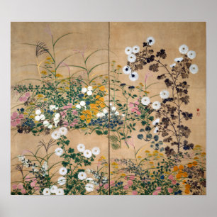 Poster Ogata Korin Flowering Plants à Autumn