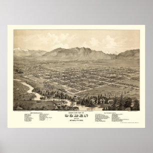Poster Ogden, carte panoramique d'UT - 1875