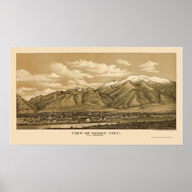 Poster Ogden, UT Carte panoramique - 1889 (Devant)
