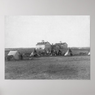 Poster Oglala Tipi devant l'école américaine des Indiens