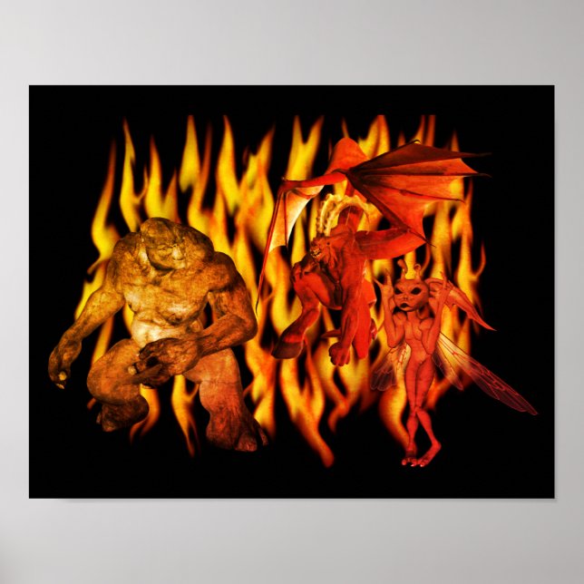 Poster Ogre Effrayant Et Démons En Flammes (Devant)