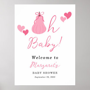 Poster Oh Baby Citrouille Bow Girl Baby shower Bienvenue