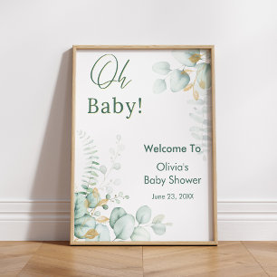 Poster Oh Baby Eucalyptus Verdure Baby Shower Bienvenue 