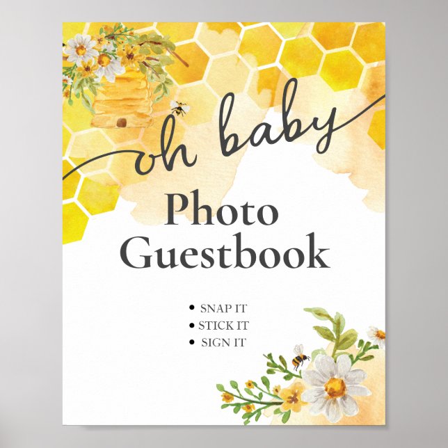 Poster Oh Baby Honey Bee Photo Douche Guest Book (Devant)