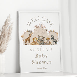 Poster Oh Baby Safari Animaux Boho Baby shower bienvenue