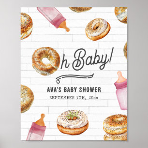 Poster Oh Bébé Bouteilles & Bagels Baby shower rose Bienv