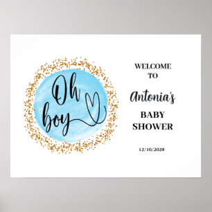 Poster Oh Boy Baby Shower Bleu de Bienvenue