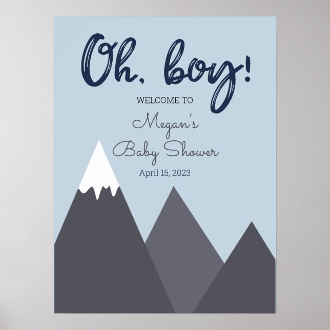 Poster Oh Boy Baby shower Blue Grey Mountain (Devant)