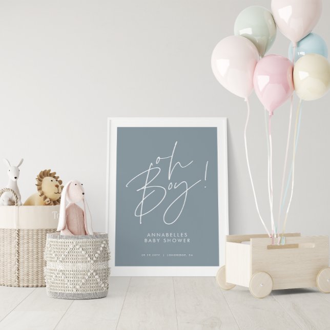 Poster oh Boy baby shower script moderne bébé bleu élégan (Créateur téléchargé)