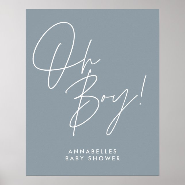 Poster oh Boy baby shower script moderne bébé bleu élégan (Devant)