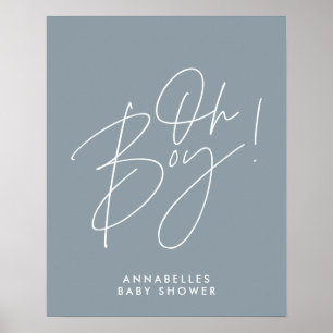 Poster oh Boy baby shower script moderne bébé bleu élégan