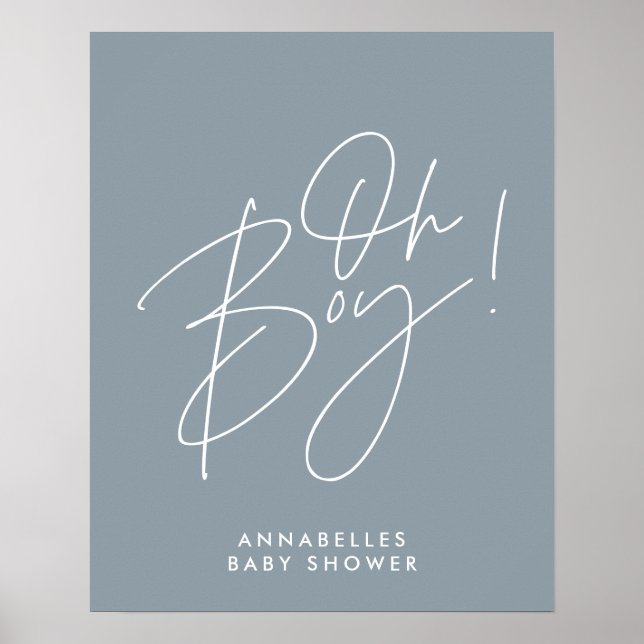 Poster oh Boy baby shower script moderne bébé bleu élégan (Devant)