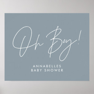Poster Oh Boy baby shower typographie moderne bleu