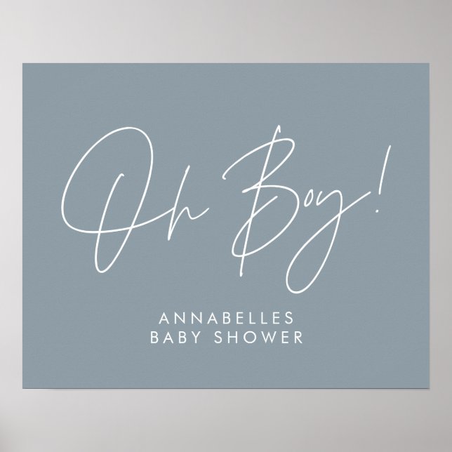 Poster Oh Boy baby shower typographie moderne bleu (Devant)