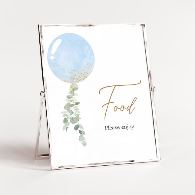 Poster Oh Boy Balloon Baby shower (Blue Balloon Eucalyptus Baby Shower Food)