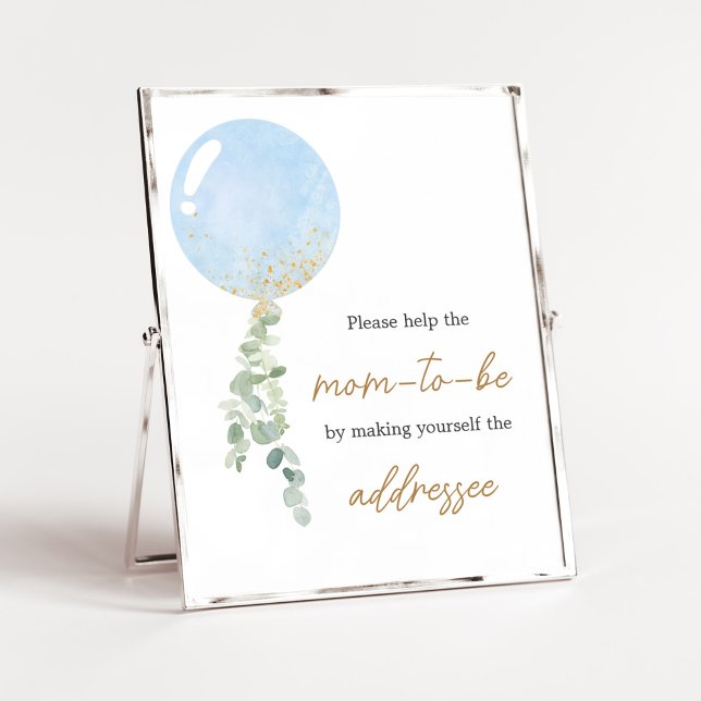 Poster Oh Boy Balloon Baby shower Enveloppe Station (Blue Balloon Eucalyptus Baby Shower Envelope Station Sign)