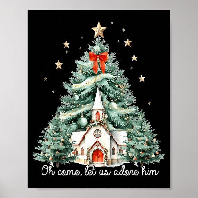 Poster Oh Come Let Us Adore Him Christian Jesus Christmas (Devant)
