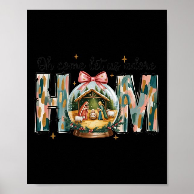 Poster Oh Come Let Us Adore Him Christmas Nativity Scene  (Devant)
