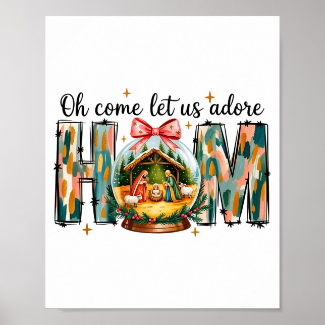 Poster Oh Come Let Us Adore Him Christmas Nativity Scene  (Devant)
