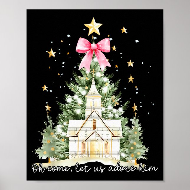 Poster Oh Come Let Us Adore Him Jesus Christmas Tree Coqu (Devant)