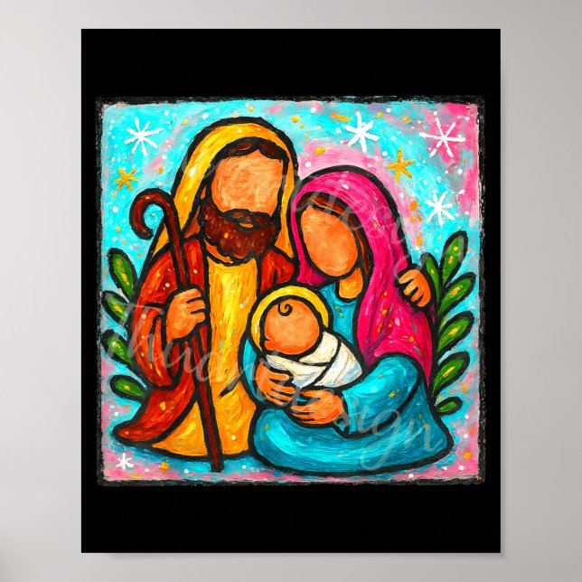 Poster Oh Come Let Us Adore Him Jesus Nativity Scene Chri (Devant)