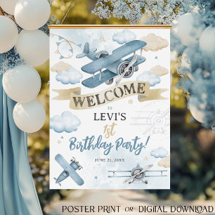 Poster Oh Comme le Temps Passe Fête d'Anniversaire Avion