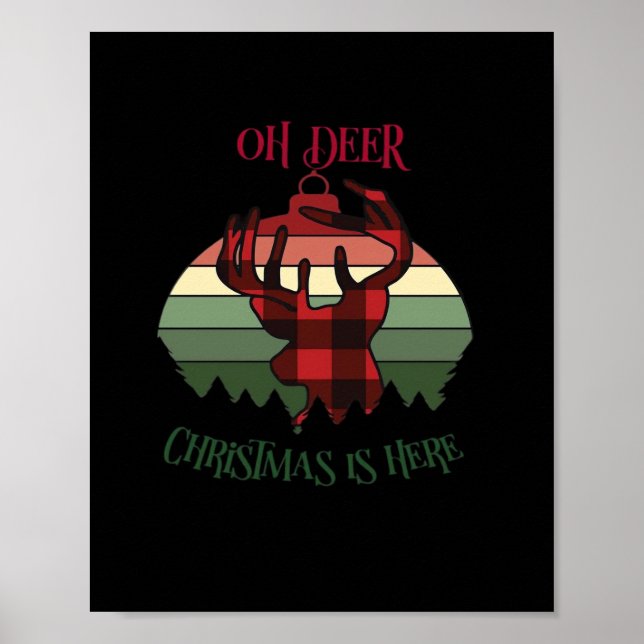 Poster Oh Deer Christmas Is Here Joyful Aesthetic  (Devant)