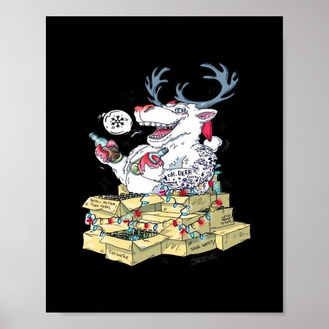 Poster Oh Deer Drunk Reindeer Celebrating Christmas Festi (Devant)