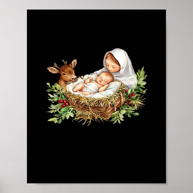 Poster Oh Deer Mary Nativity Scene Christmas Jesus   (Devant)