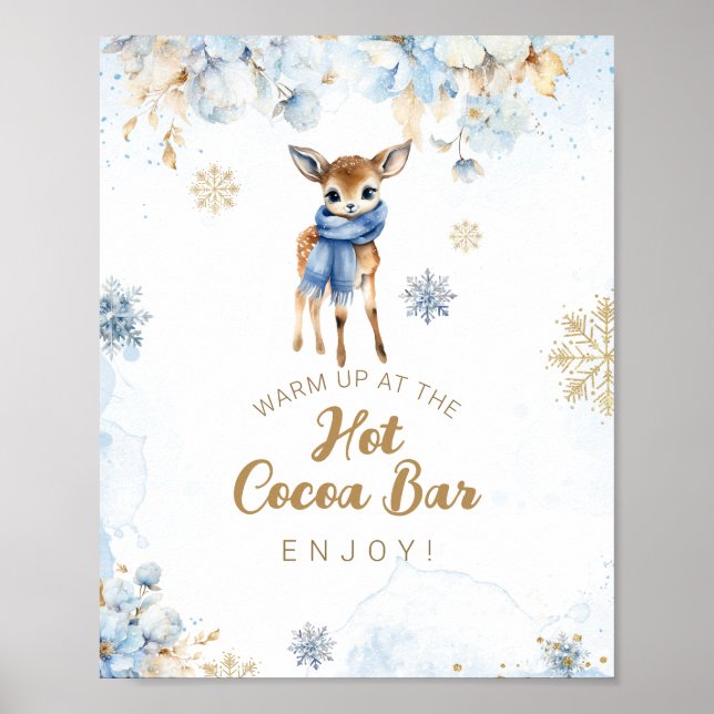 Poster Oh Deer Winter Baby Boy Shower Cocoa Bar (Devant)