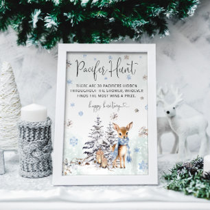 Poster Oh Deer Winter Baby shower Pacifier chasse jeu