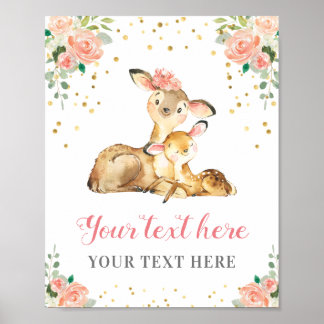 Poster Oh Deer Woodland Baby Girl Shower Personnalisé pêc