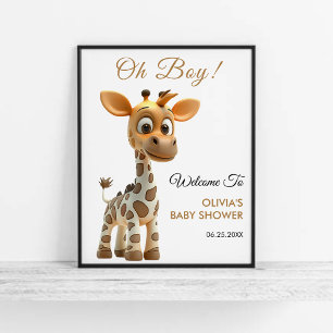 Poster Oh Garçon Baby Giraffe Cute Boy Baby shower Bienve