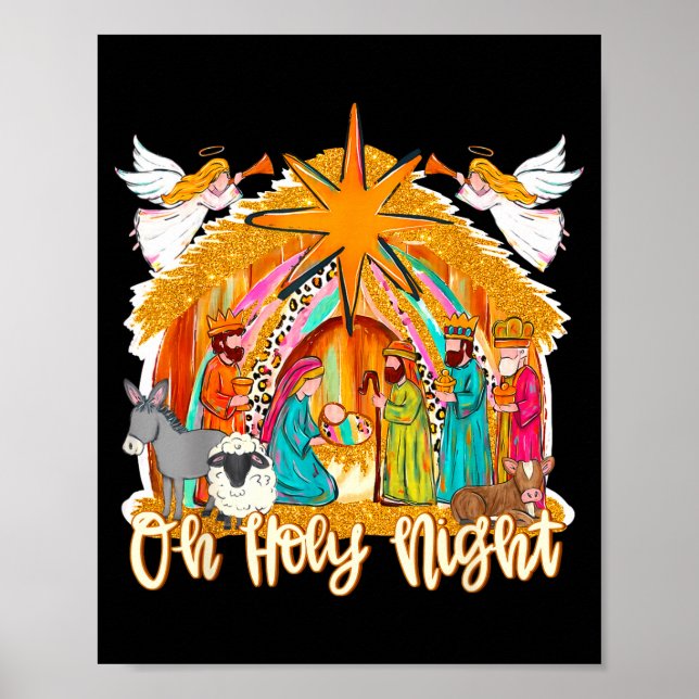 Poster Oh Holy Night Christian Nativity Scene Christmas R (Devant)
