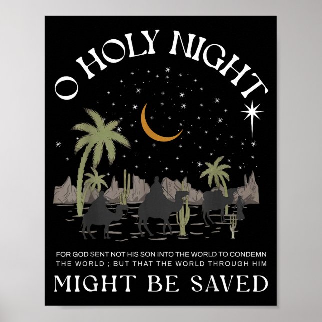Poster Oh Holy Night Jesus Nativity Scene Religious Merry (Devant)