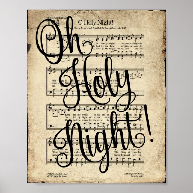 Poster Oh Holy Night Script Vintage Hymne (Devant)